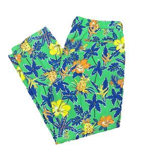 RLX Ralph Lauren Pants Mens 40x32 Green Floral Hawaiian Golf Polyester Bright